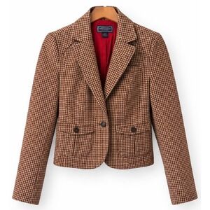 American Eagle VTG Wool Blend Tailored Houndstooth Blazer Size M Dark Academia